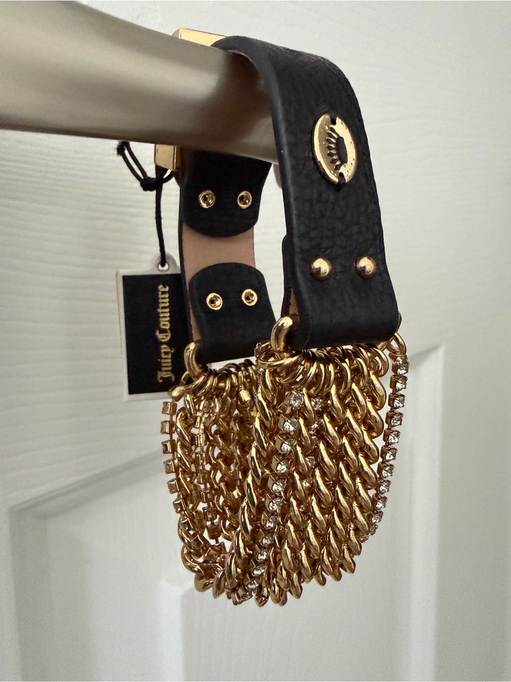 Juicy Couture Black Leather and Gold Multi-Chain Bracelet NWT